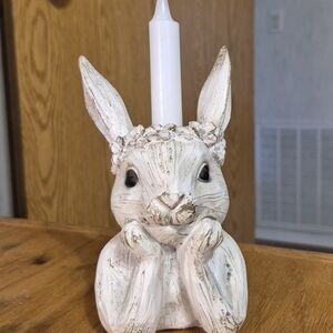 Charming White Bunny Candle Holder, 6.5"     Candle not included.